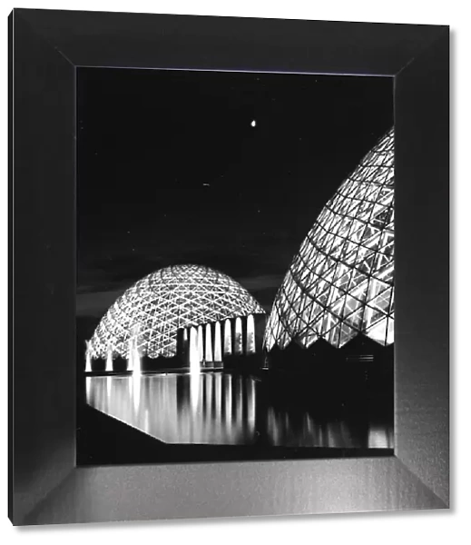The Domes. March 1966: Night view of the Mitchell Park Horticultural Conservatory