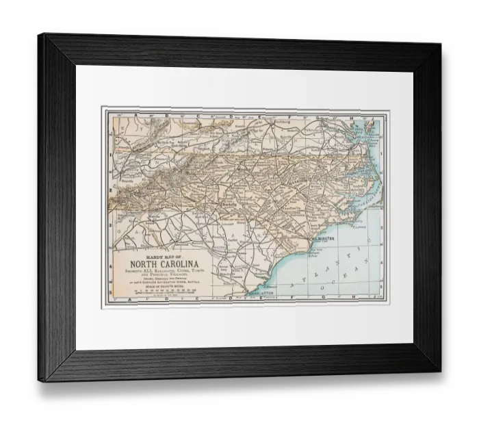 Framed Print : Antique vintage retro USA map: North Carolina Framed Print : Antique vintage retro USA map: North Carolina