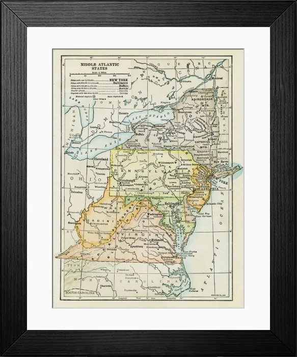 Framed Print : Middle Atlantic States map 1898 Framed Print : Middle Atlantic States map 1898