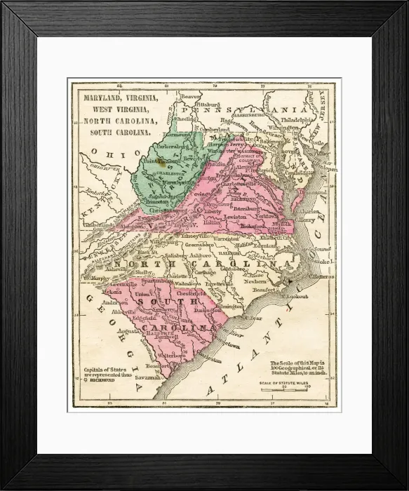 Framed Print : Southern states map 1871 Framed Print : Southern states map 1871