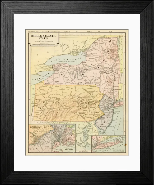 Framed Print : Map Middle Atlantic States 1899 Framed Print : Map Middle Atlantic States 1899