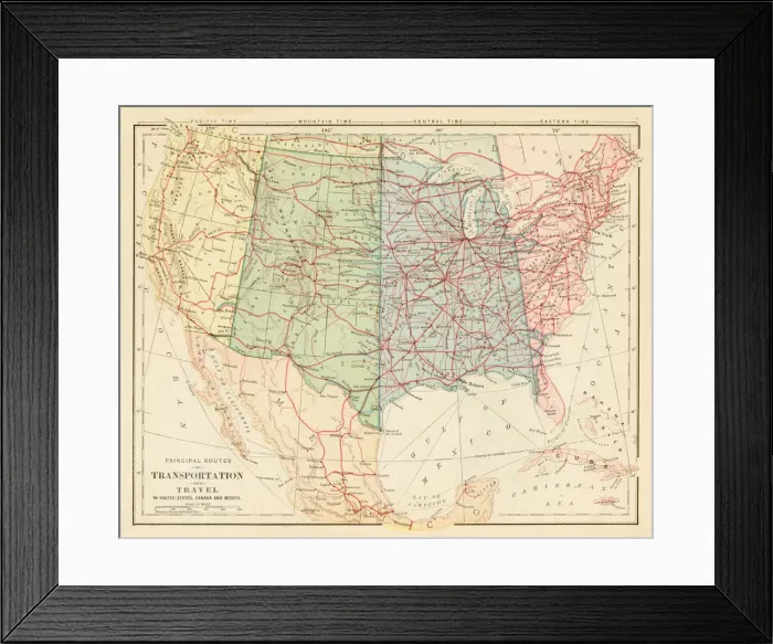 Framed Print : Map of United States Transportation 1899