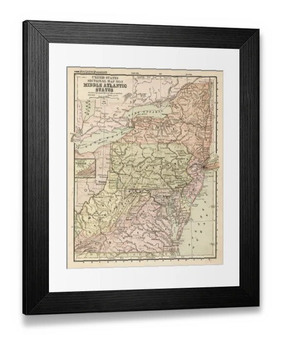Framed Print : Map MIddle Atlantic States 1881 Framed Print : Map MIddle Atlantic States 1881