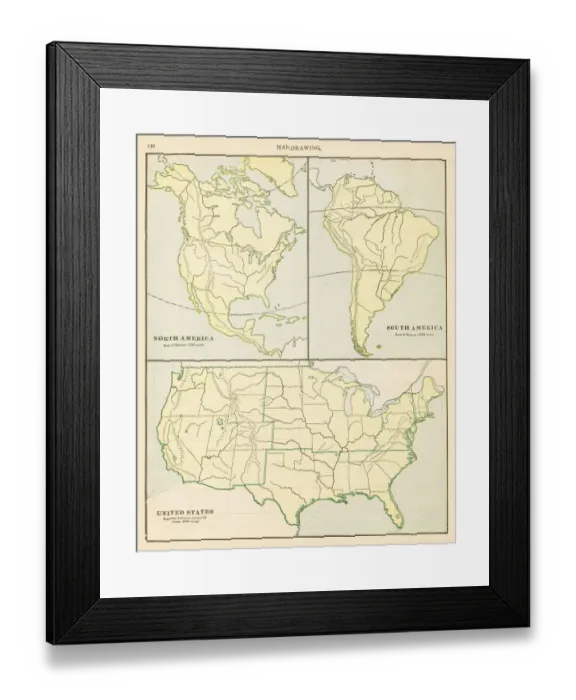 Framed Print : Map Drawings North and South America 1899 Framed Print : Map Drawings North and South America 1899