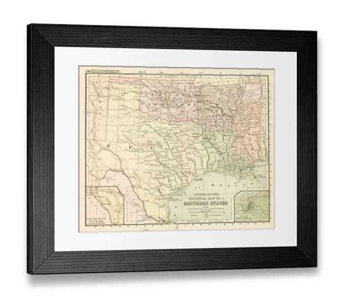Framed Print : Map Southern States 1881 Framed Print : Map Southern States 1881