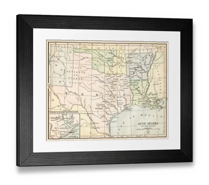 Framed Print : Map Gulf States 1888 Framed Print : Map Gulf States 1888