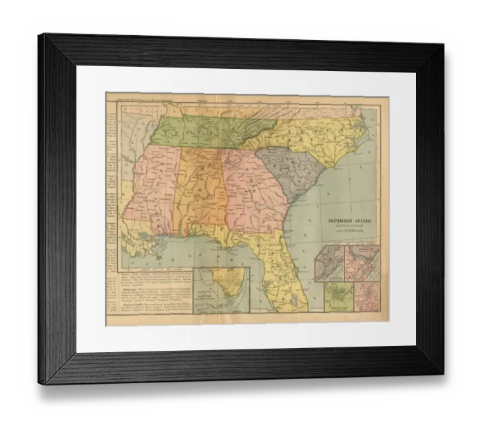 Framed Print : Eastern Southern States of the United States of America Antique Victorian Engraved Framed Print : Eastern Southern States of the United States of America Antique Victorian Engraved