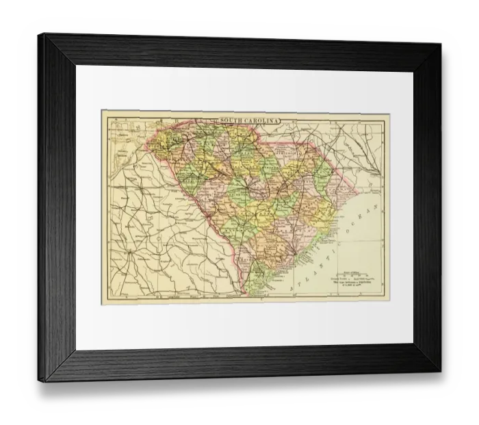 Framed Print : Map of South Carolina 1894
