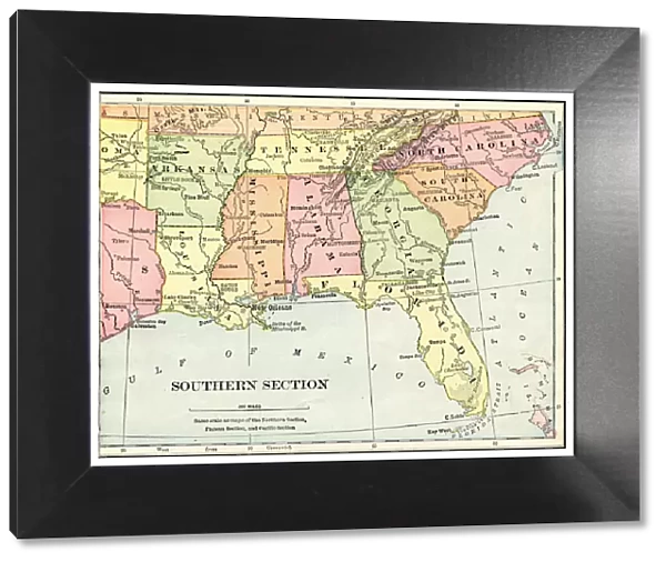 Map of USA southern states 1897