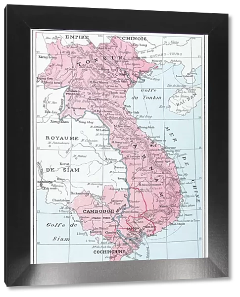 Antique map of Vietnam, Laos, Cambodia and Ta'hailand