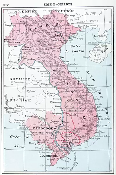 Antique map of Vietnam, Laos, Cambodia and Ta'hailand