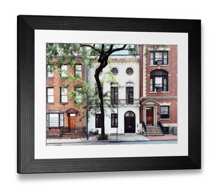 Framed Print : Brownstone buildings in midtown Manhattan