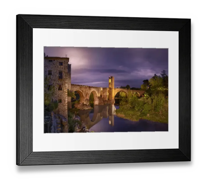 Framed Print : Sunset shot Besalu Roman bridge (Catalunya)