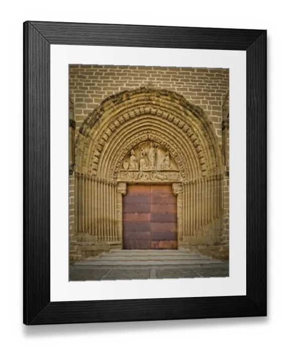 Framed Print : Portico of the church in the center of the city of Artajona in Spain Framed Print : Portico of the church in the center of the city of Artajona in Spain