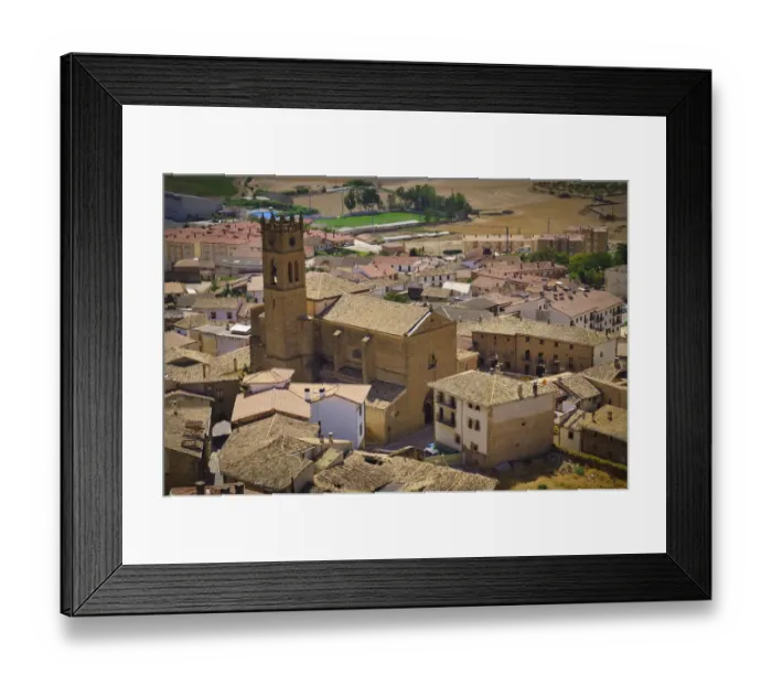 Framed Print : View of Artajona city with san Pedro church from fortress, Spain Framed Print : View of Artajona city with san Pedro church from fortress, Spain