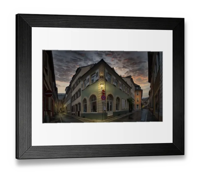 Framed Print : Twilight in the medieval quarter of the city of Heidelberg. Germany Framed Print : Twilight in the medieval quarter of the city of Heidelberg. Germany