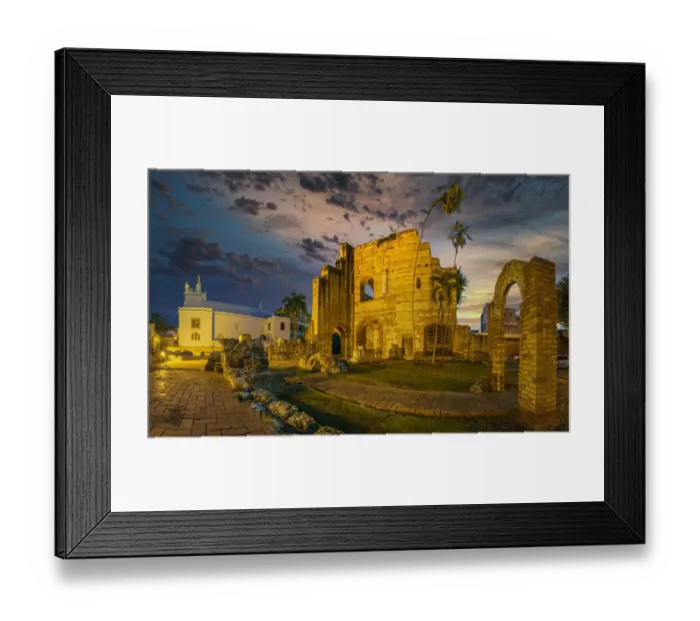 Framed Print : Ruins of the hospital San Nicolas de Bari illuminated at dawn, Santo Domingo Framed Print : Ruins of the hospital San Nicolas de Bari illuminated at dawn, Santo Domingo