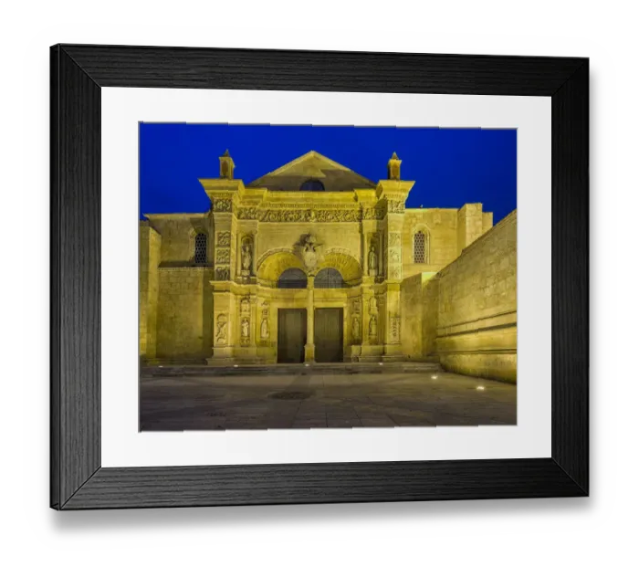 Framed Print : Facade of the Basilica cathedral of Santa MarAia de la EncarnaciAon at dusk, Santo Domingo Framed Print : Facade of the Basilica cathedral of Santa MarAia de la EncarnaciAon at dusk, Santo Domingo