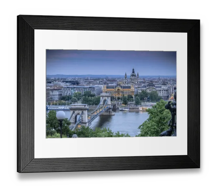 Framed Print : Chain bridge over river Danube, elevated view, Budapest Framed Print : Chain bridge over river Danube, elevated view, Budapest