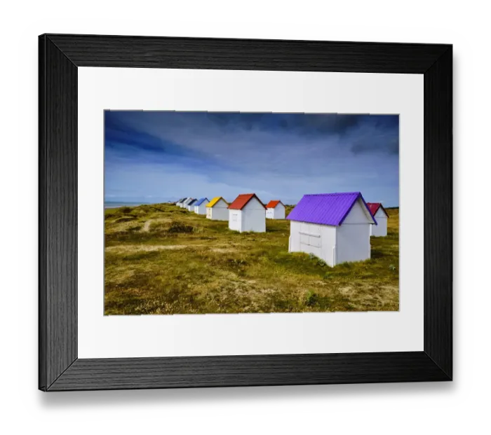 Framed Print : France, Normandy, Manche department, Gouville-sur-Mer, the beach huts of Gouville Framed Print : France, Normandy, Manche department, Gouville-sur-Mer, the beach huts of Gouville