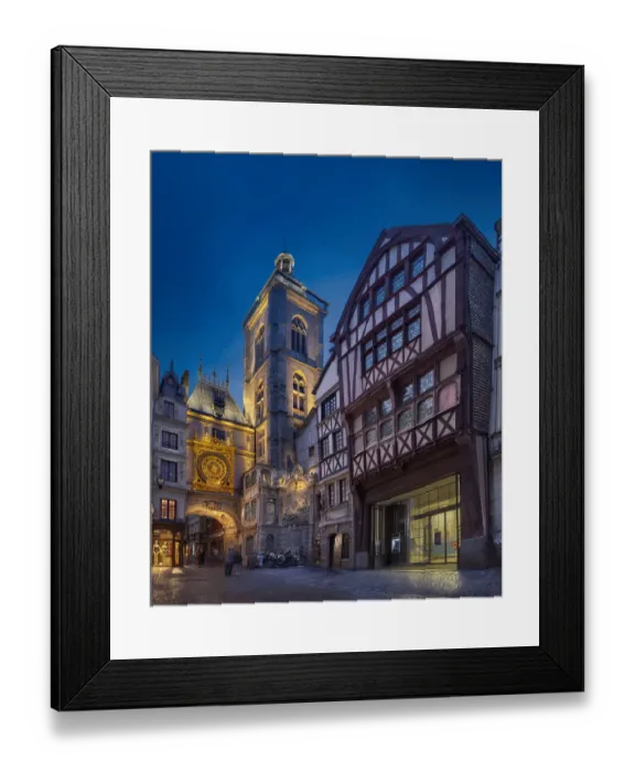 Framed Print : Medieval building and clock on Gros Horloge street in Rouen, France Framed Print : Medieval building and clock on Gros Horloge street in Rouen, France