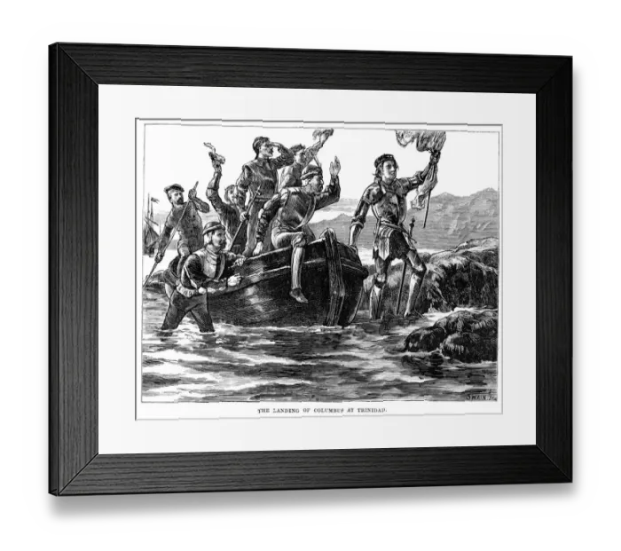Framed Print : Christopher Columbus landing at Trinidad Framed Print : Christopher Columbus landing at Trinidad