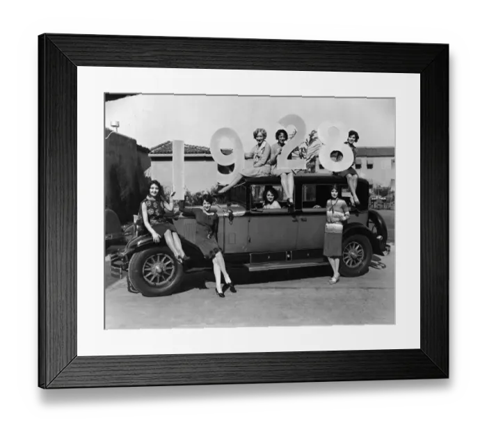 Framed Print : Female Models Pose With 1928 Car Framed Print : Female Models Pose With 1928 Car