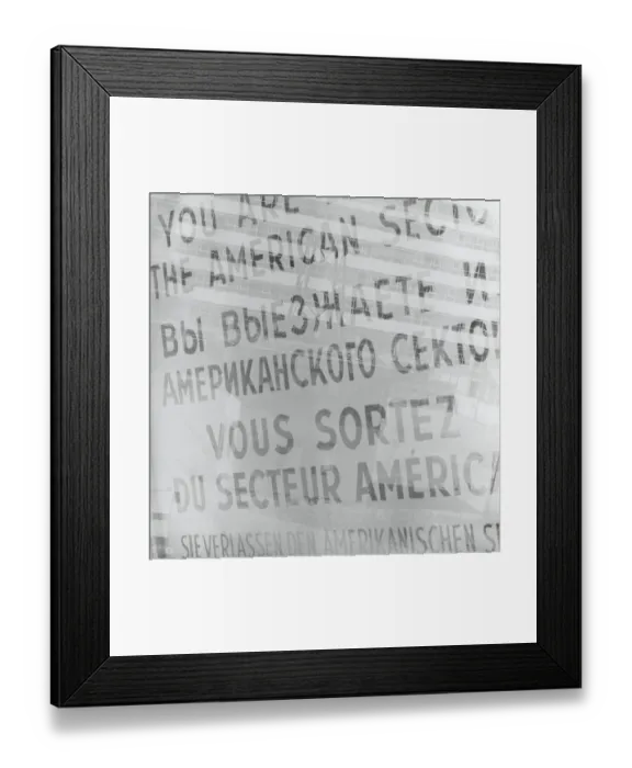 Framed Print : Germany, West Berlin, Checkpoint Charlie sign (B&W) Framed Print : Germany, West Berlin, Checkpoint Charlie sign (B&W)