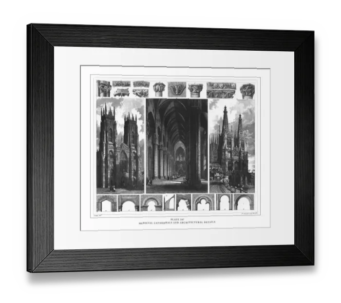Framed Print : Medieval Cathedrals and Architectural Details Engraving Antique Illustration Framed Print : Medieval Cathedrals and Architectural Details Engraving Antique Illustration
