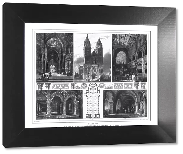 Scenes and Details of Gothic Cathedrals and Abbeys Engraving Antique Illustration