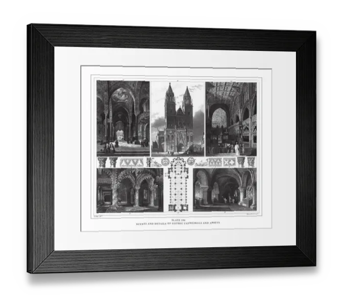 Framed Print : Scenes and Details of Gothic Cathedrals and Abbeys Engraving Antique Illustration Framed Print : Scenes and Details of Gothic Cathedrals and Abbeys Engraving Antique Illustration