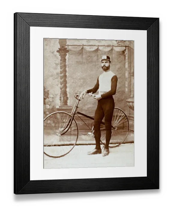 Framed Print : Man Posing with Bicycle Framed Print : Man Posing with Bicycle
