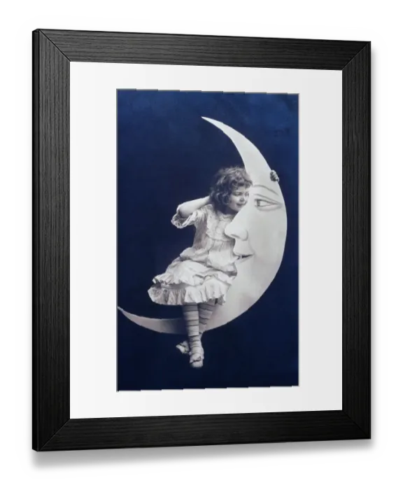 Framed Print : Girl Sitting on the Moon Framed Print : Girl Sitting on the Moon