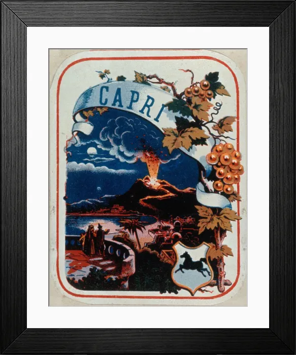 Framed Print : Advertisement for Wine with Mt. Vesuvius Erupting Framed Print : Advertisement for Wine with Mt. Vesuvius Erupting