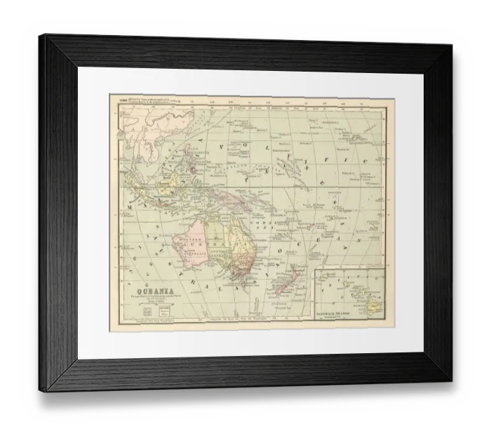 Framed Print : Map of Oceania 1881 Framed Print : Map of Oceania 1881