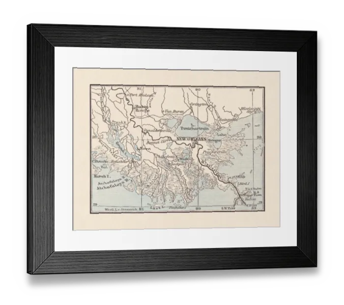 Framed Print : Alluvial land of the Mississippi mouth with New Orleans, 1893 Framed Print : Alluvial land of the Mississippi mouth with New Orleans, 1893
