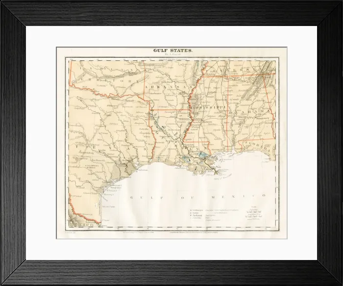 Framed Print : Map the Gulf States 1868 Framed Print : Map the Gulf States 1868
