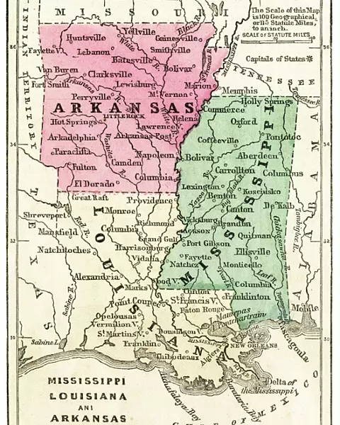 Map of USA southern states 1871