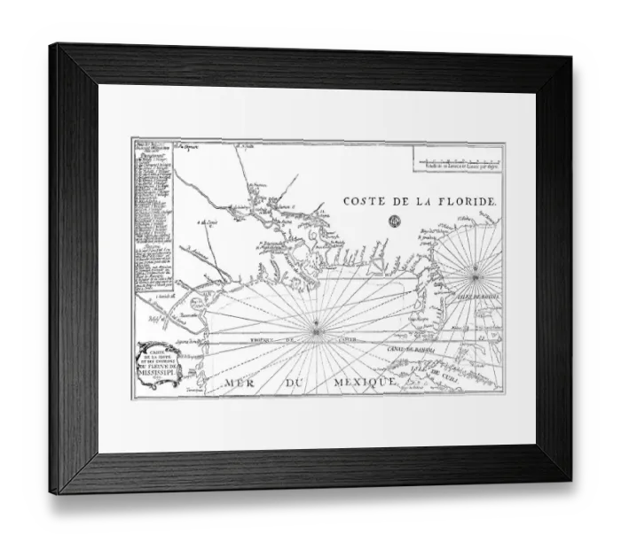 Framed Print : Antique Map of the Mississippi River Delta by Pierre Le Moyne daIberville - 17th Century