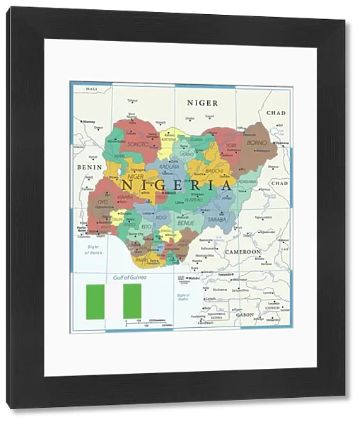 Coloured Map of Nigeria with Flag