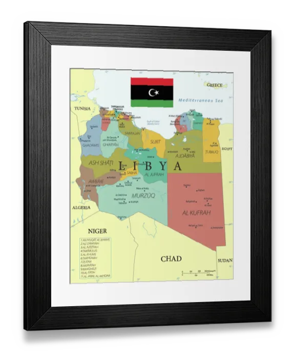 Framed Print : Reference Map of Libya with Keys Framed Print : Reference Map of Libya with Keys