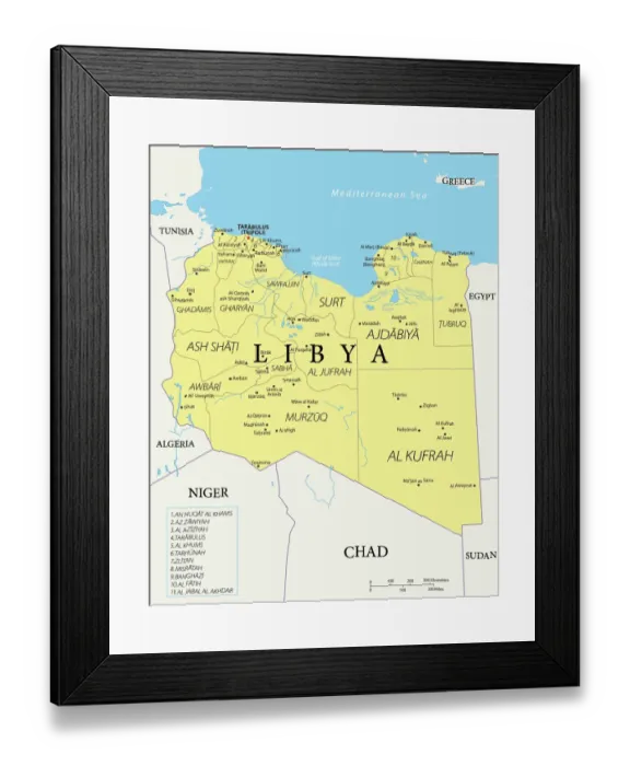 Framed Print : Reference Map of Libya Framed Print : Reference Map of Libya