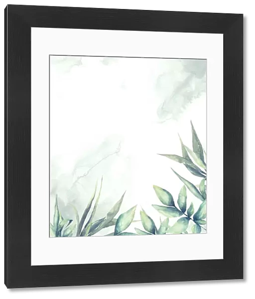 Floral frame with watercolor tropical leaves
