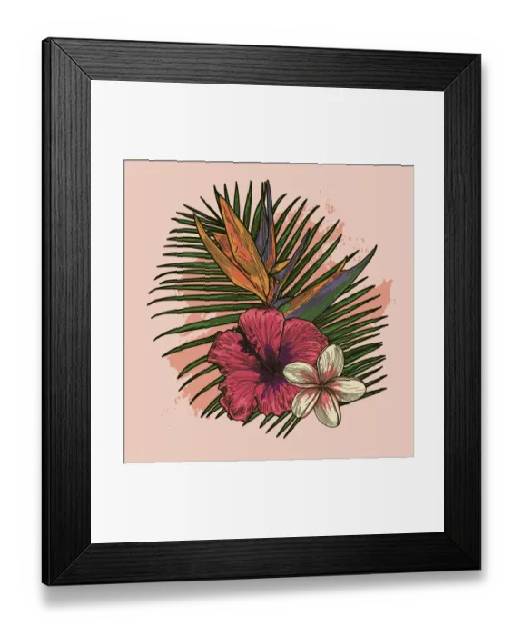 Framed Print : Millennial Pink and Coral Tropical Plant and Floral Bouquet Framed Print : Millennial Pink and Coral Tropical Plant and Floral Bouquet