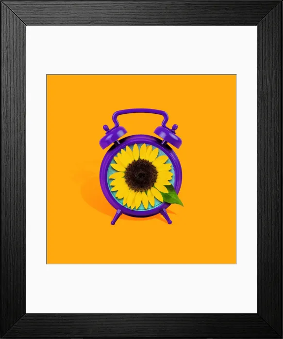 Framed Print : Clock with Sunflower Face Framed Print : Clock with Sunflower Face