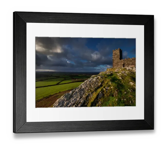 Framed Print : Brentor. Landscape over St Michaels church on Brentor, Dartmoor, during a showery day Framed Print : Brentor. Landscape over St Michaels church on Brentor, Dartmoor, during a showery day