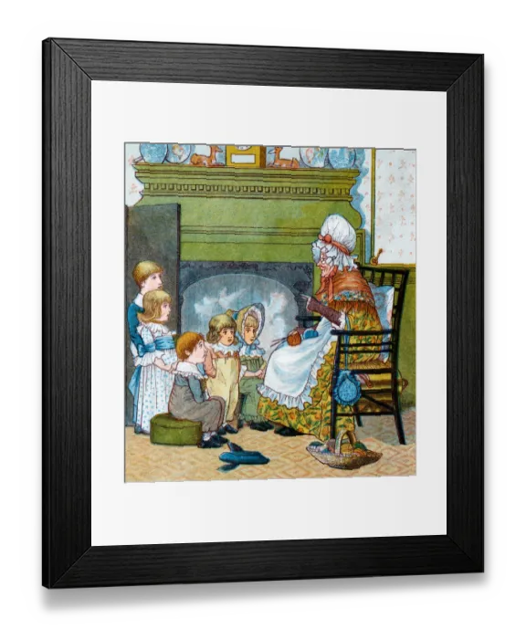 Framed Print : Old lady telling stories to children Framed Print : Old lady telling stories to children