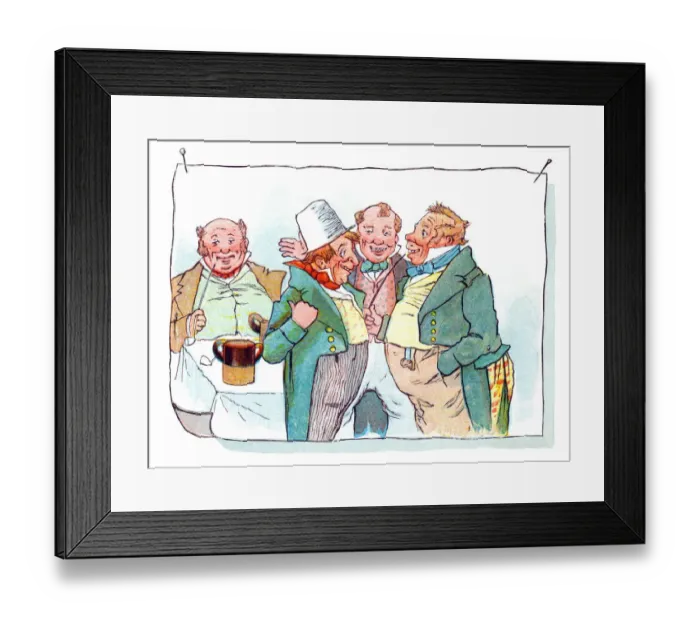 Framed Print : Red-faced Regency period men laughing and chatting Framed Print : Red-faced Regency period men laughing and chatting