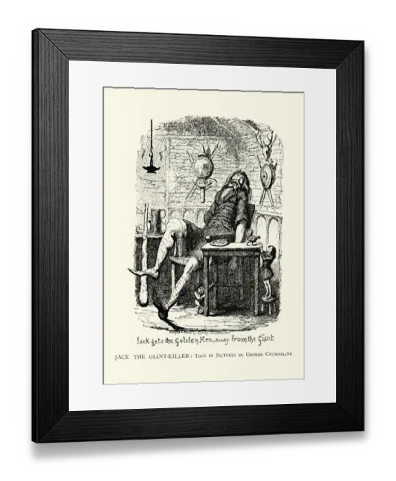 Framed Print : Jack stealing golden hen from the Giant, Jack and the Beanstalk Framed Print : Jack stealing golden hen from the Giant, Jack and the Beanstalk