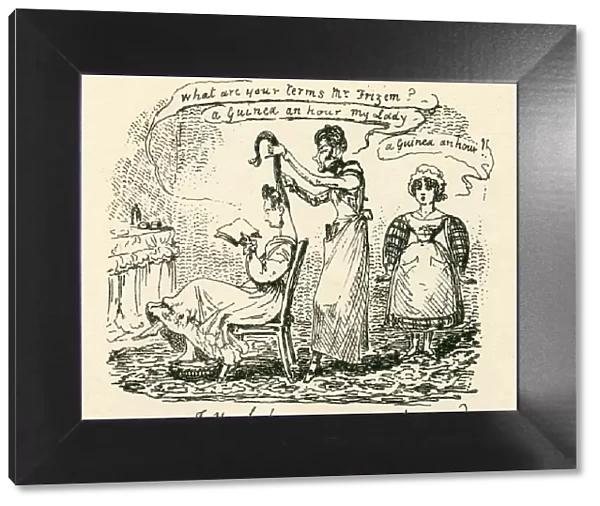 Humour costly hair styling 19th century cartoon